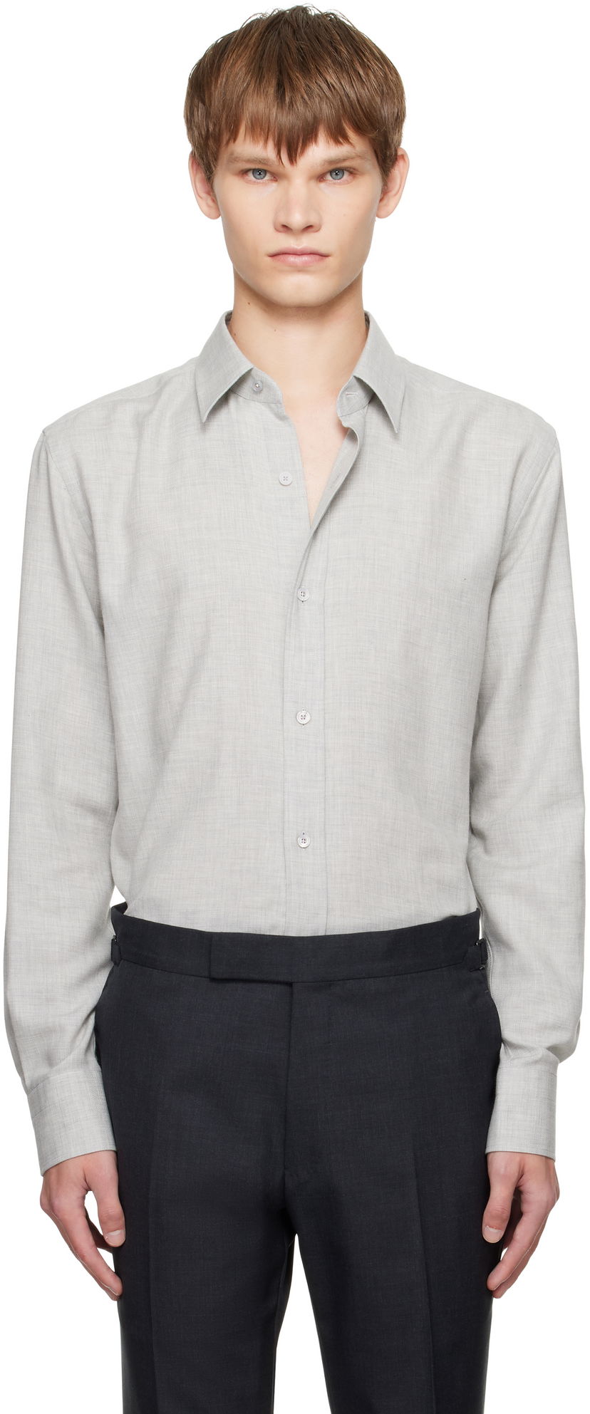 Сорочка Tom Ford TOM FORD Cashmere Melange Fluid Fit Shirt Сірий | HRN001-FMC247