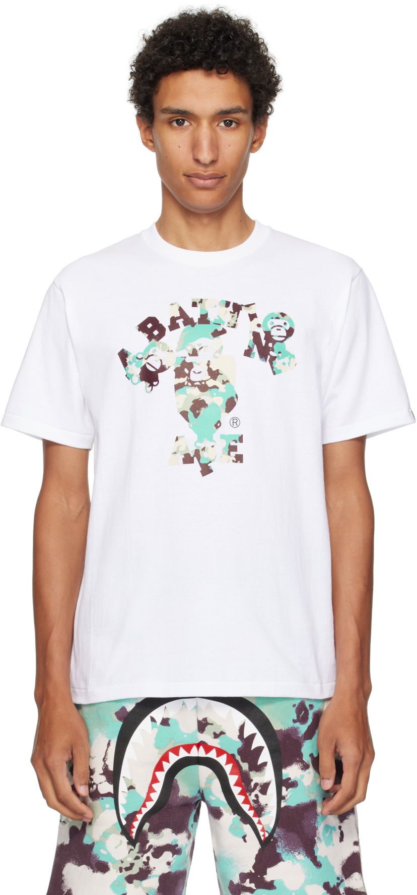 Футболка BAPE A Bathing Ape Map Camo College Milo Tee білий | 002TEL301007M