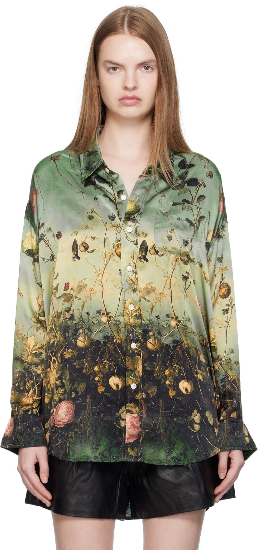 Сорочка R13 R13 Drop Neck Floral Print Shirt Зелений | R13WR004-R584A