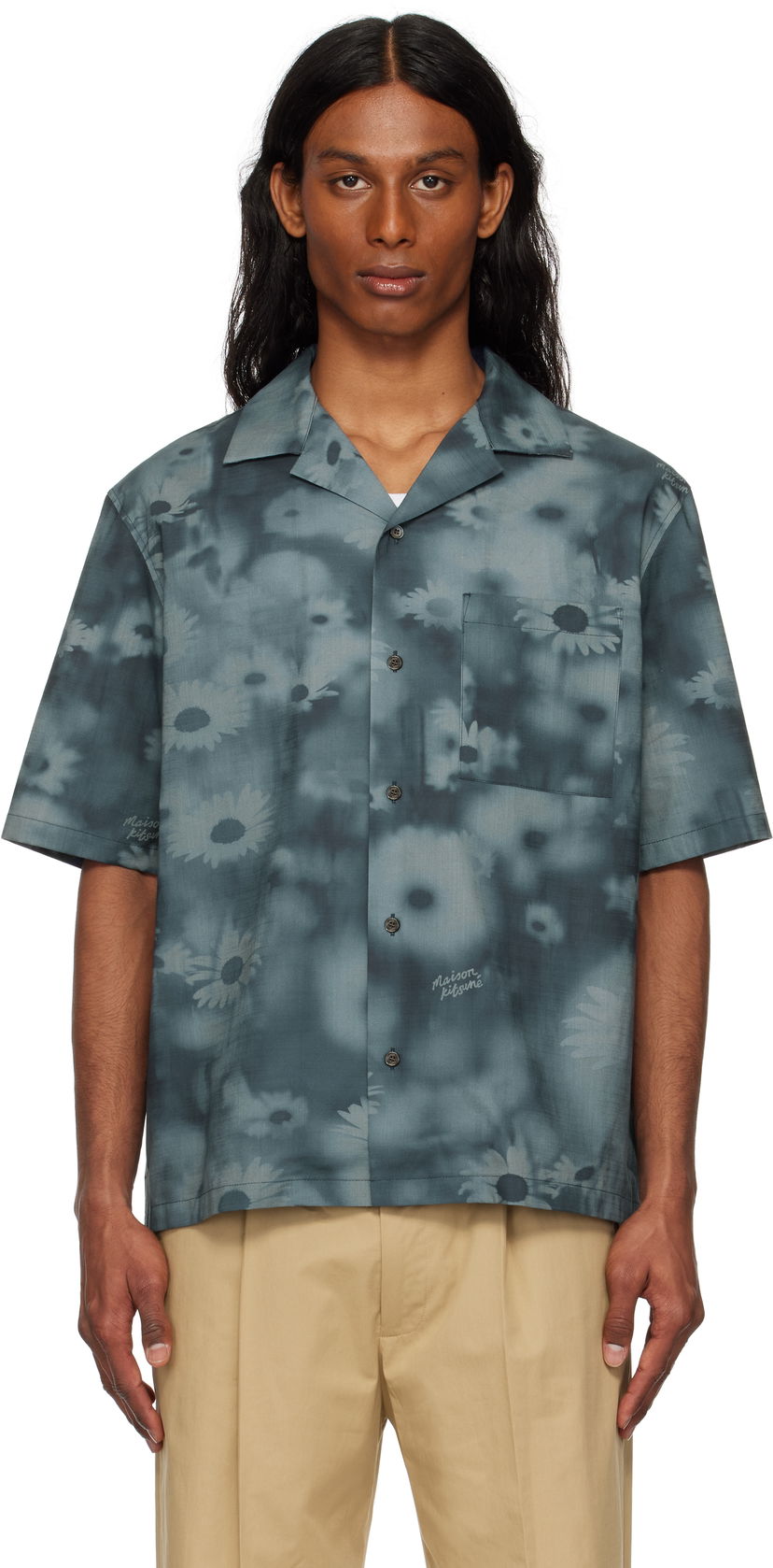 Сорочка MAISON KITSUNÉ Maison Kitsuné Resort Daisy Print Shirt Синій | OM00421WW9054