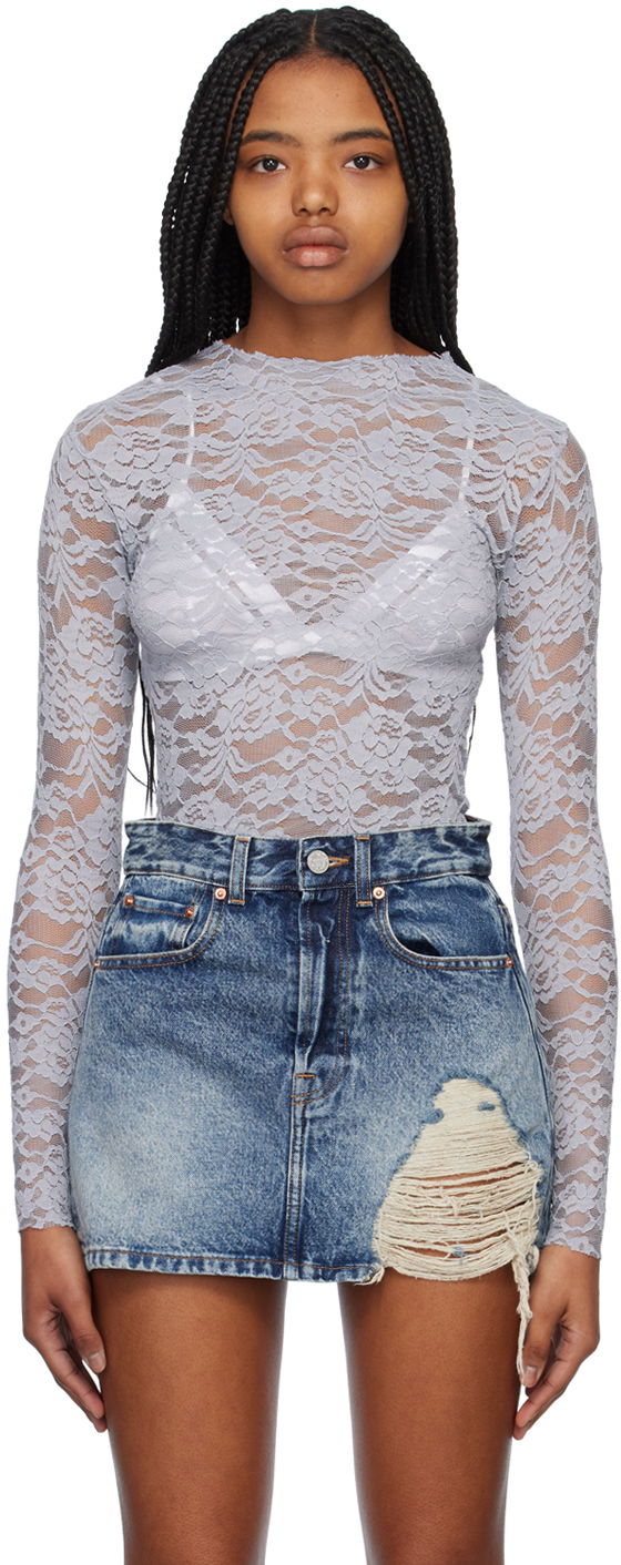 Футболка We11done Lace Mock Neck Top Синій | WD-BL1-23-129-W-GY