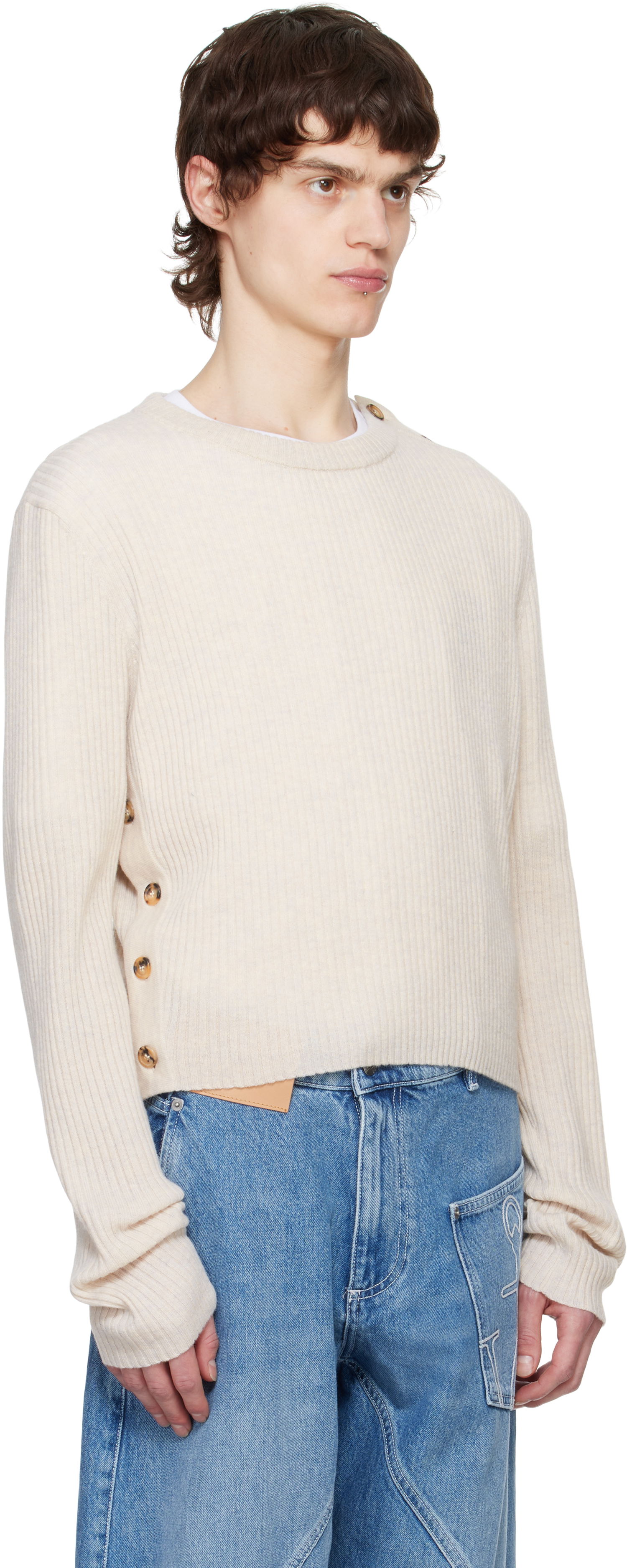 Cветр JW Anderson JW Anderson Cropped Button Trim Sweater бежевий | KW1324-YN0411, 1