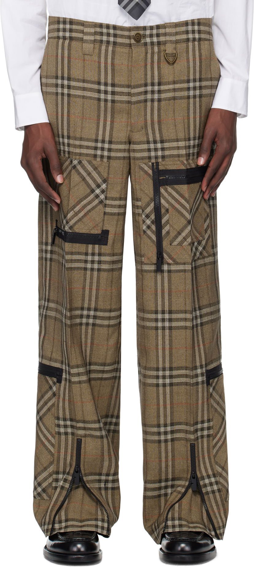 Штани Burberry Burberry Check Silk Blend Cargo Pants Коричневий | 8108349