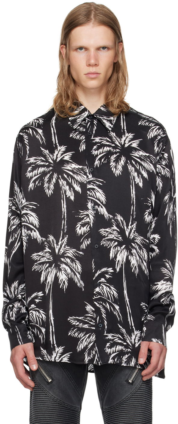 Сорочка Balmain Palm Tree Print Long Sleeve Shirt чорний | DH1HS184VF43