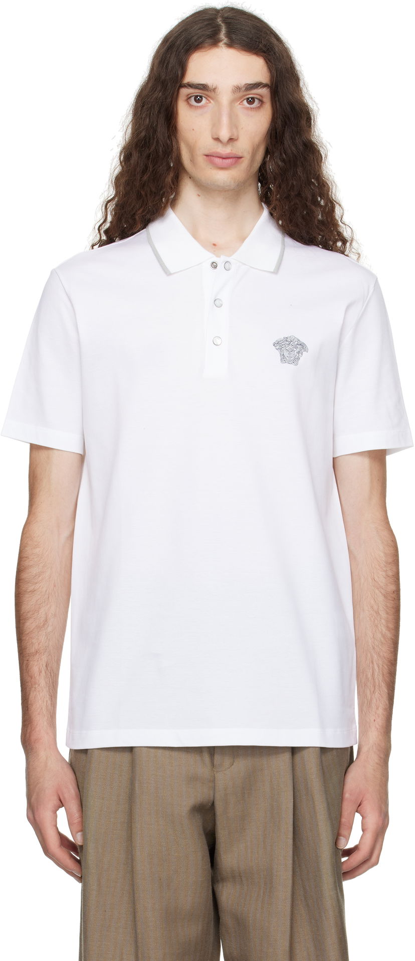 Сорочка поло Versace Versace Embroidered Polo білий | 1013906_1A14975