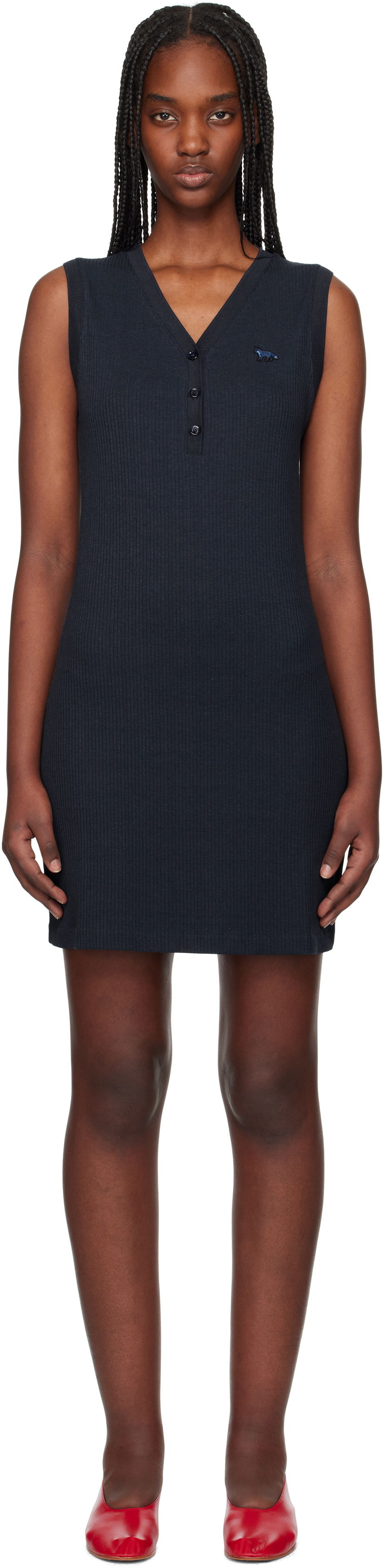 плаття MAISON KITSUNÉ Maison Kitsuné Baby Fox Patch Ribbed Minidress темно-синій | OW01618KJ0134