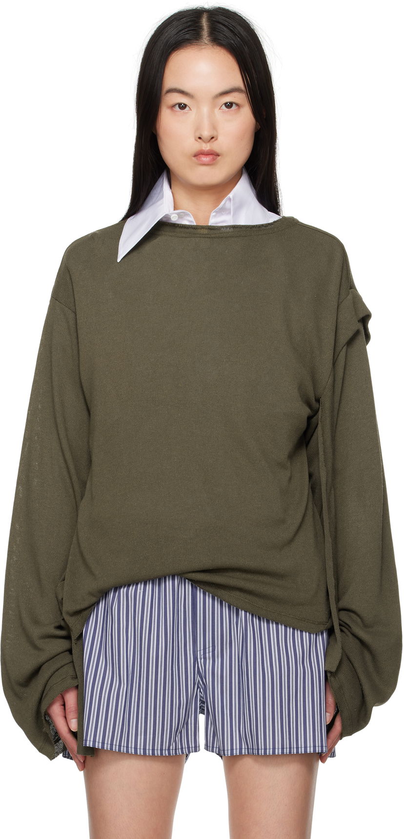 Cветр Ottolinger Ottolinger Deconstructed Linen Longsleeve T-Shirt Зелений | 10510120601