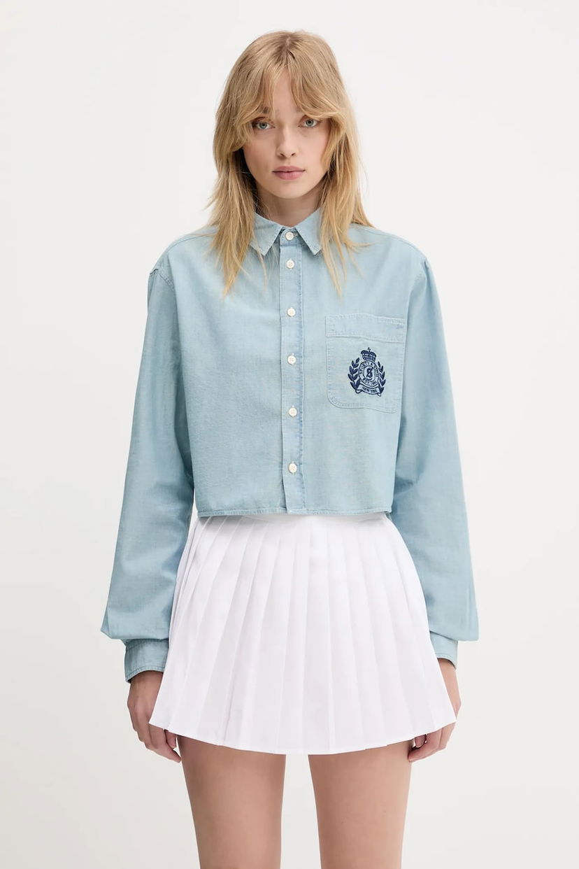 Сорочка Sporty & Rich Sporty & Rich H&W Crest Cropped Chambray Relaxed Fit Shirt Синій | SI024612241BL09