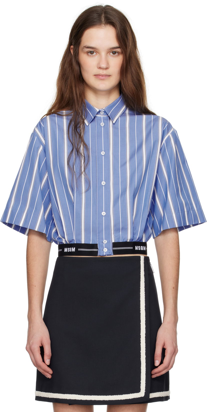 Сорочка MSGM MSGM Cropped Striped Shirt Синій | 3841MDE18 257117