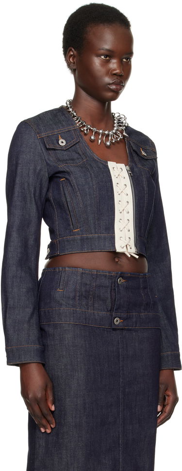 Куртка Jean Paul Gaultier Jean Paul Gaultier 'The Contrasting Lace-Up' Cropped Denim Jacket Синій | 25/33-F-VE085-D019-5568, 1