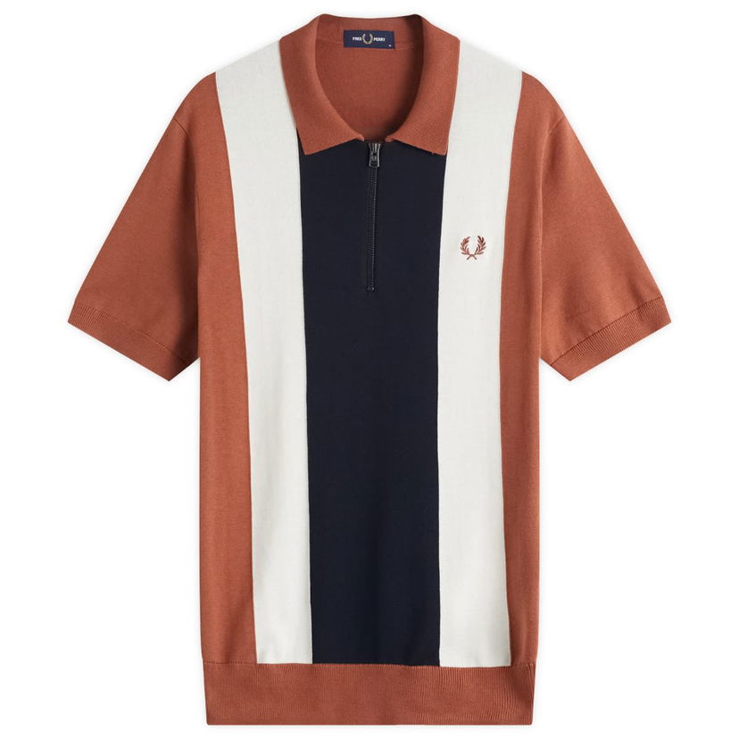 Сорочка поло Fred Perry Men's Vertical Stripe Zip Neck Knitted Polo Shirt Коричневий | K9728-Y91