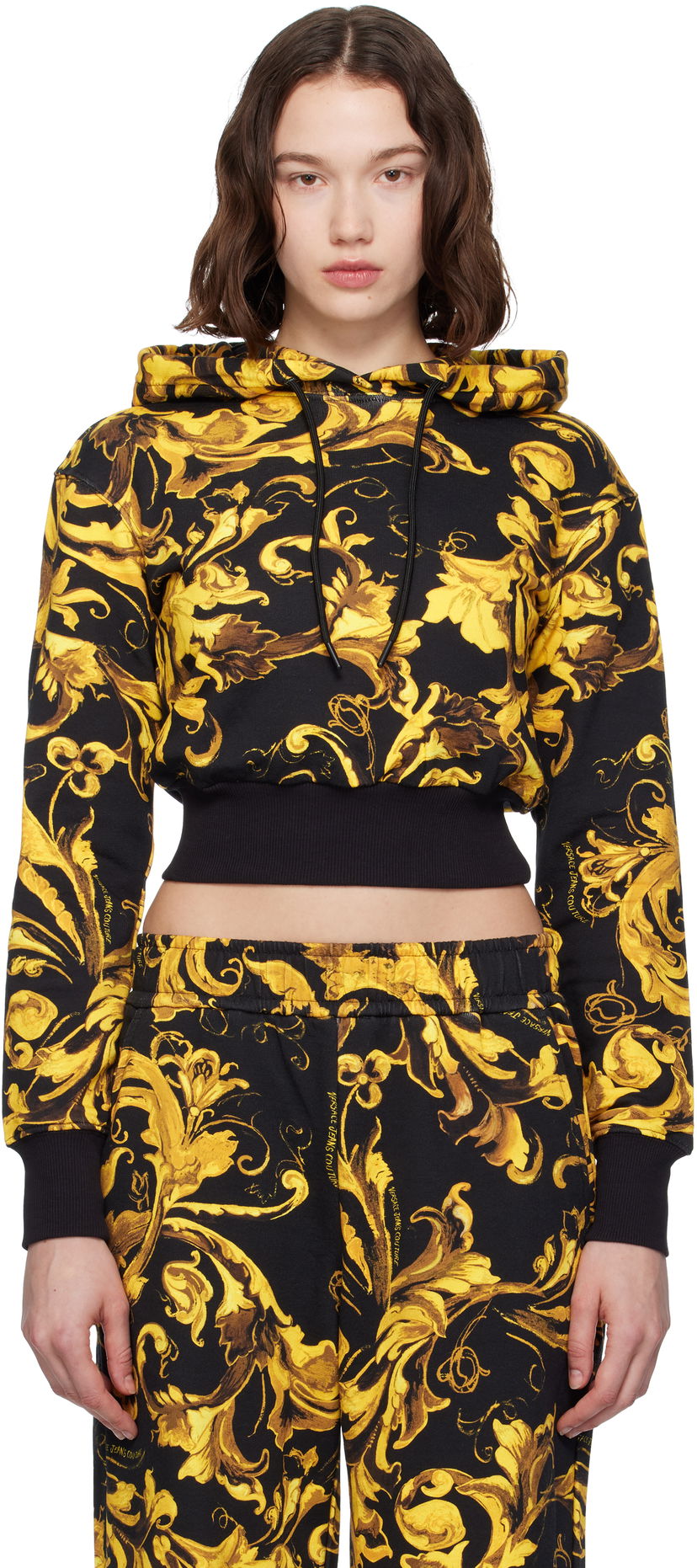 Світшоти Versace Versace Jeans Couture Barocco Print Cropped Hoodie чорний | E79HAI313_EFS201