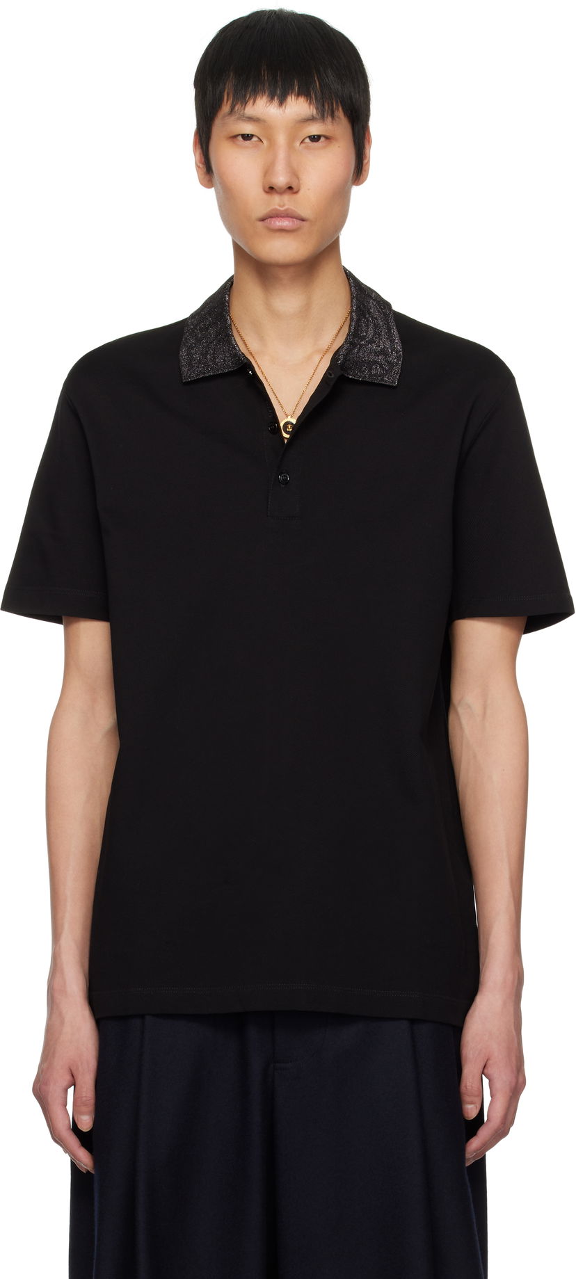 Сорочка поло Versace Versace Barocco Embroidered-Collar Polo чорний | 1013906_1A12966
