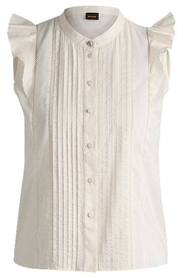 Сорочка BOSS Pleat-Front Cotton Muslin Blouse, Regular Fit білий | 50540421