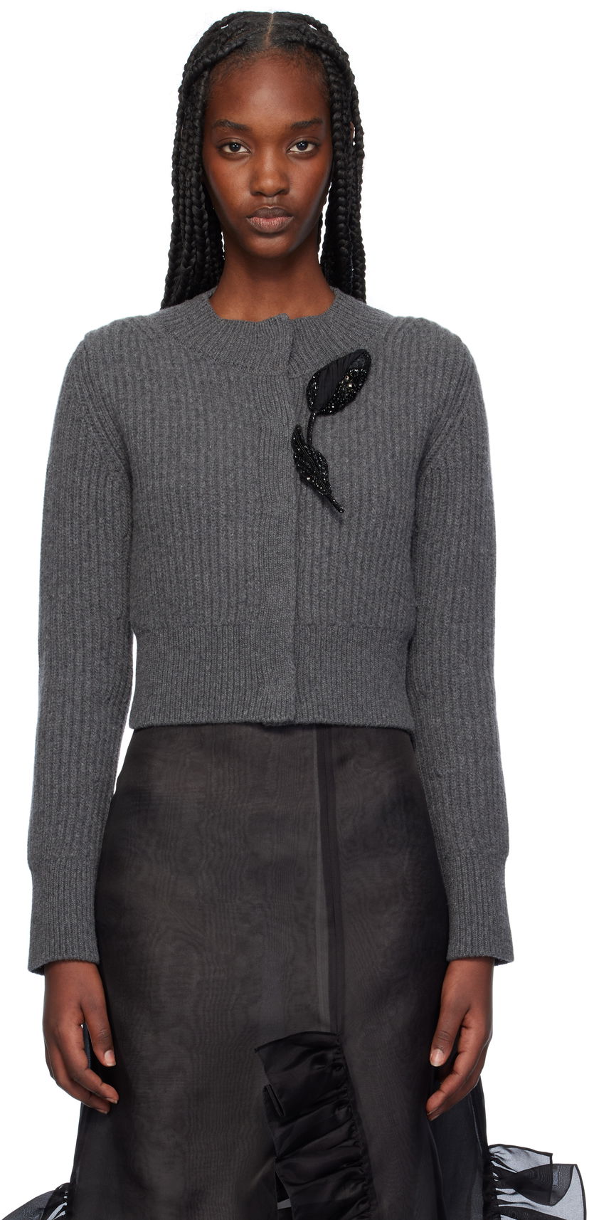 Cветр Erdem Cropped Embroidered Cardigan Сірий | AW24_W1KT2_GRCAK