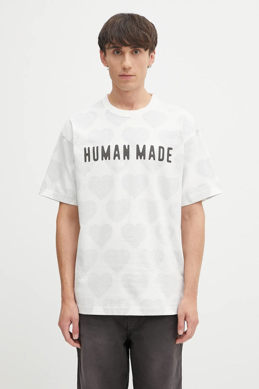 Футболка Human Made Human Made Knitted Hearts Print T-Shirt білий | HM29CS034