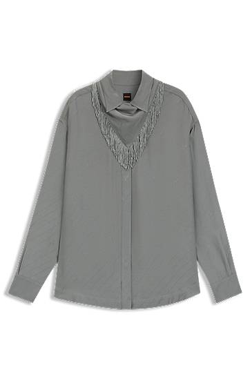 Сорочка BOSS Oversized Blouse with Fringing Сірий | 50544015