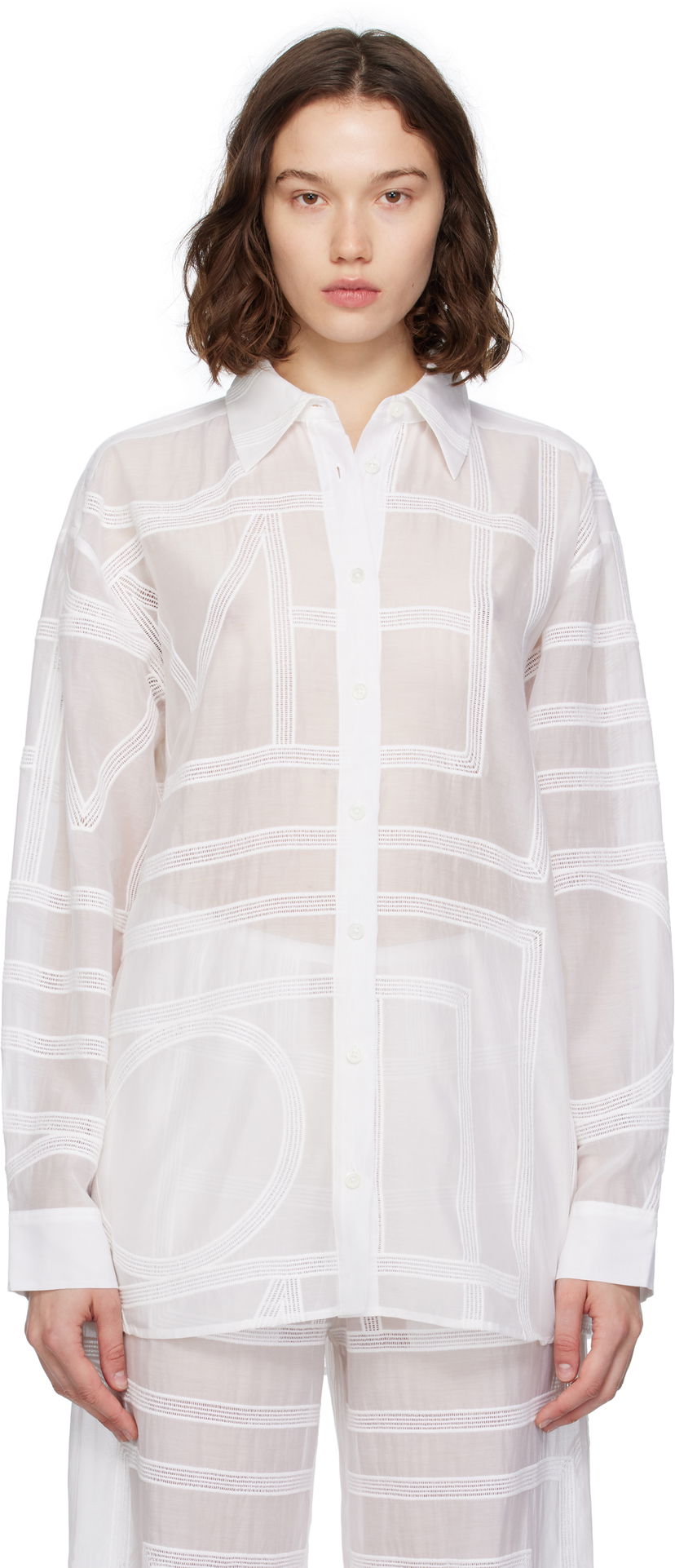 Сорочка TOTEME TOTEME Classic Crochet Shirt білий | 253-WRT0480-FB0441