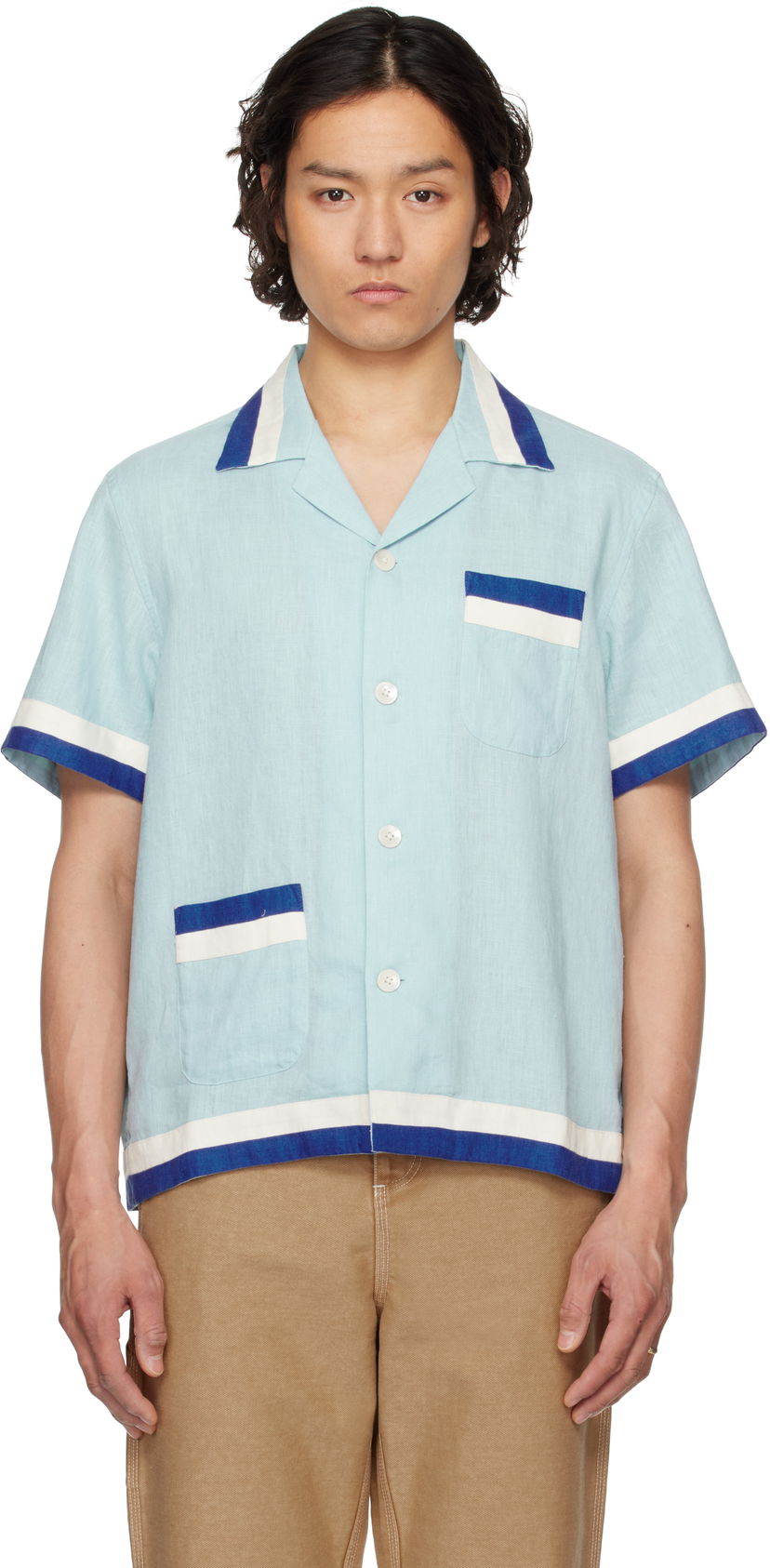 Сорочка Bode Bode Seedling Stripe Linen Resort Shirt Синій | MRS25SH031