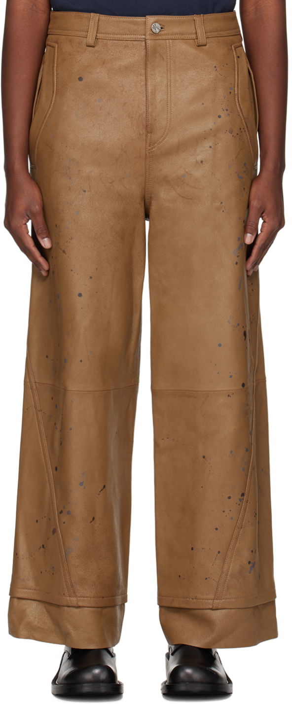 Штани ADER ERROR Paint Splatter Leather Wide-Leg Pants Коричневий | BN01SSBT0103BR