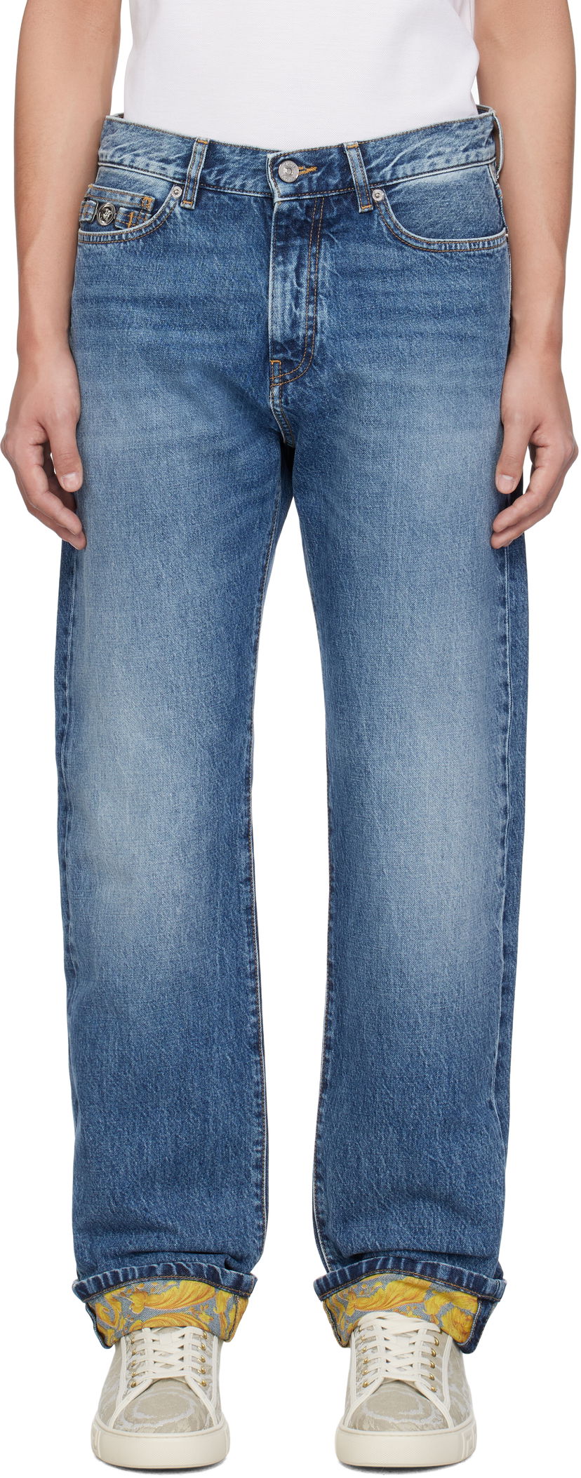 Джинси Versace Versace Stonewashed Cuffed Jeans Синій | 1018013_1A12886