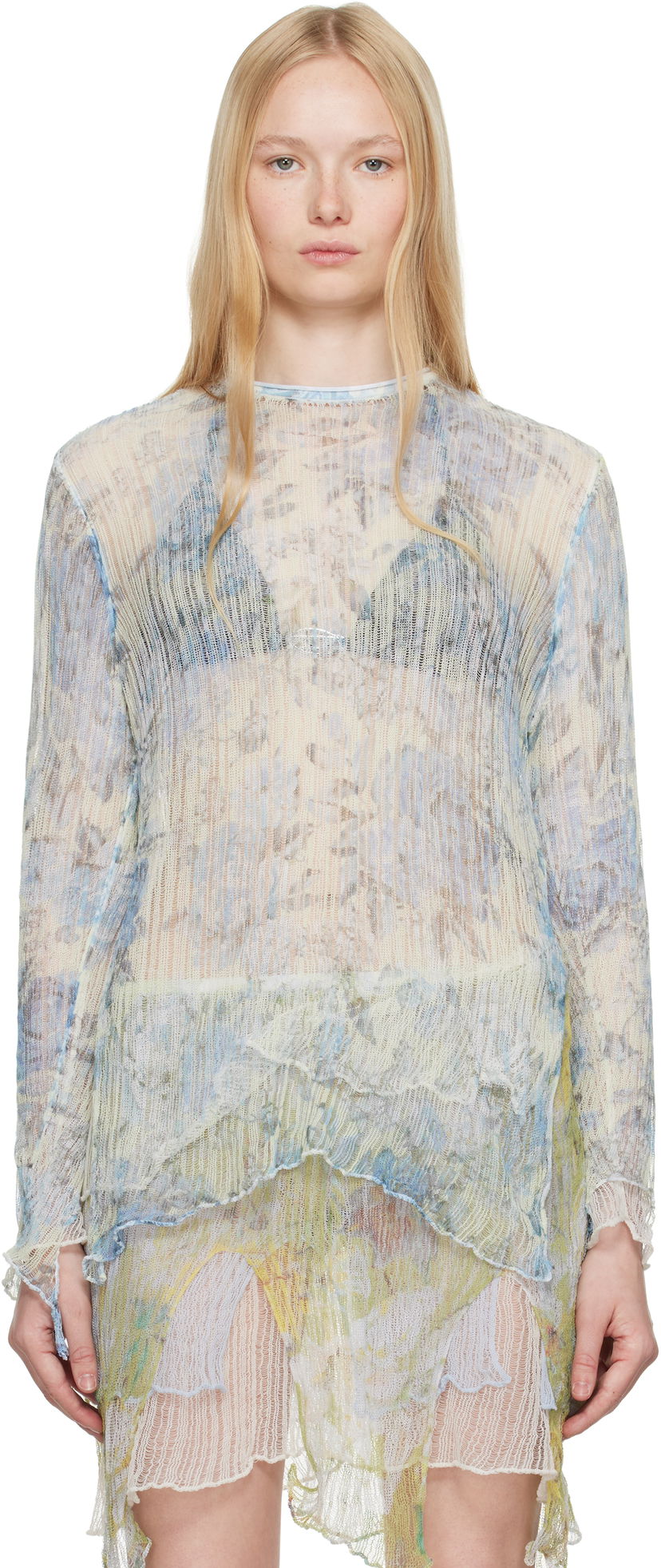 плаття Diesel Diesel K-Aasmos-A Sheer Layered Long Sleeve Top Синій | A18017 0AFBT