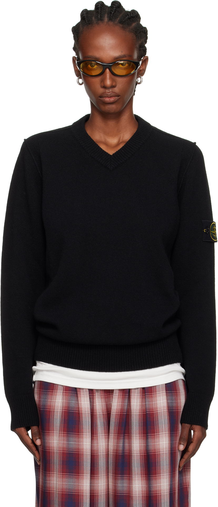 Cветр Stone Island Stone Island Lambswool V-Neck Sweater чорний | K2S15 5100033 S00A3