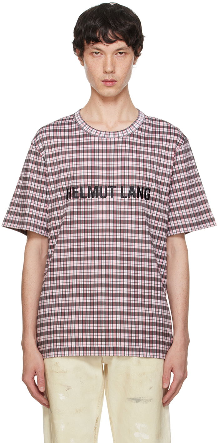 Футболка Helmut Lang Plaid Logo Print T-Shirt Рожевий | O06HM509