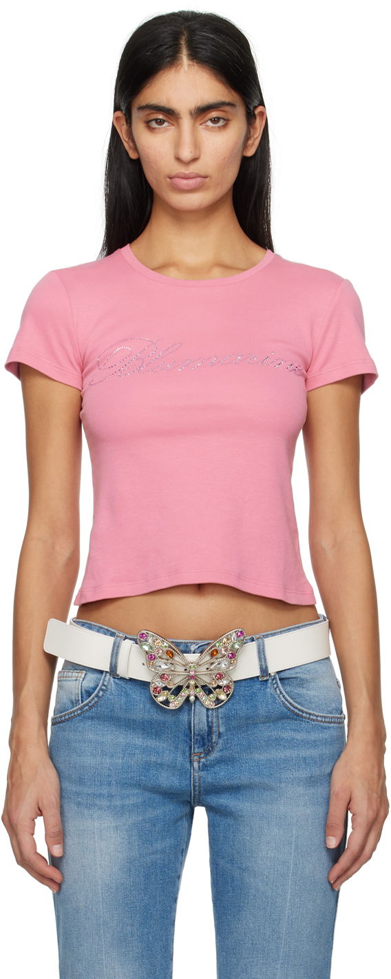 Футболка Blumarine Crystal-Cut Cropped T-Shirt Рожевий | P422T054A