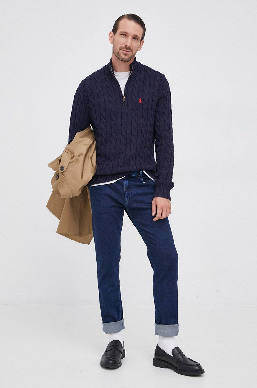 Cветр Polo by Ralph Lauren Ralph Lauren Cable-Knit Quarter-Zip Sweater темно-синій | 710810841001