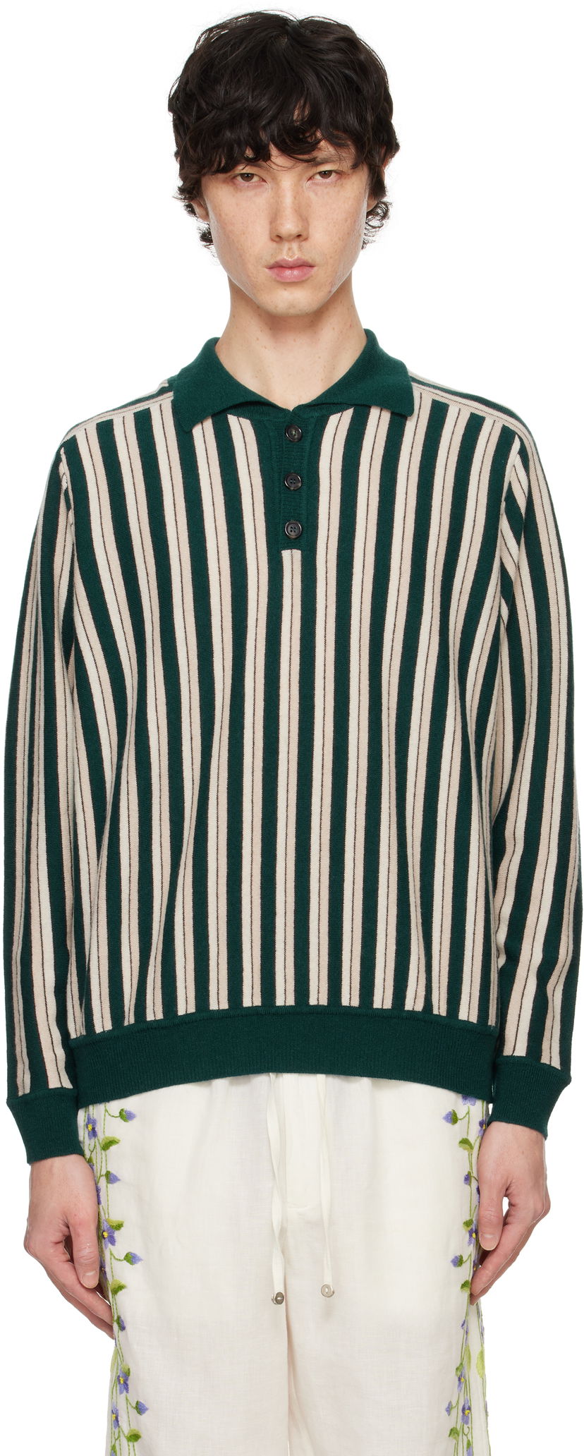Cветр Bode Bode Hogan Stripe Polo Зелений | MRF24KT006