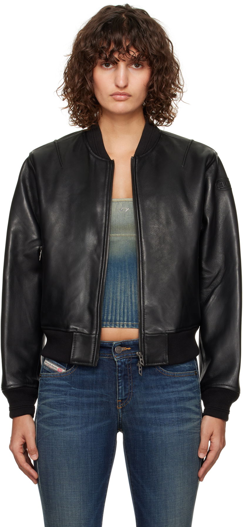 Куртка бомбер Diesel Leather Bomber чорний | A14564 0HJAC