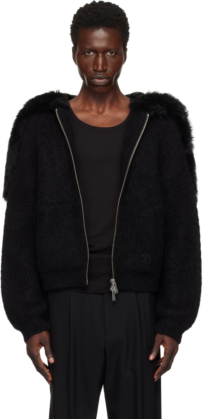 Світшоти Moose Knuckles Faux Fur Trim Knit Hoodie чорний | M34MK682