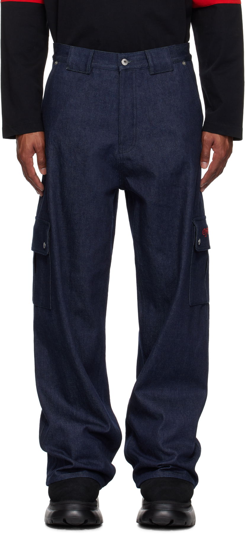 Штани карго Off-White Script Raw Denim Cargo Pants Синій | OMYA18FF24DEN0014225