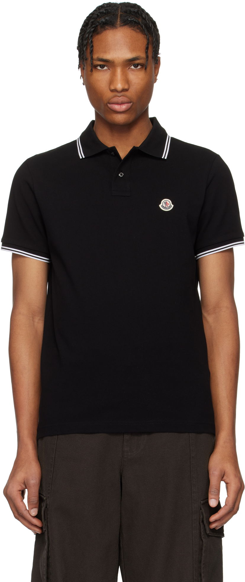 Сорочка поло Moncler Moncler Cotton Piquet Polo with Striped Trim чорний | K10918A0003184556