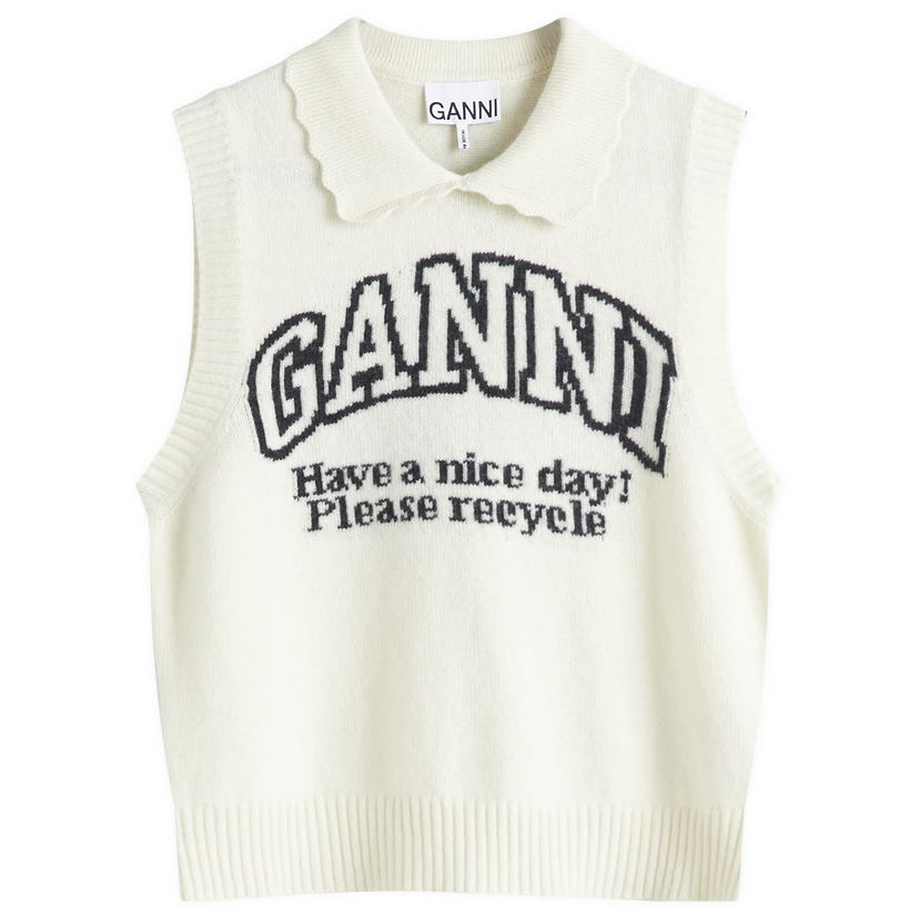 Cветр GANNI GANNI Graphic Wool Mix Collar Vest білий | K2463-135