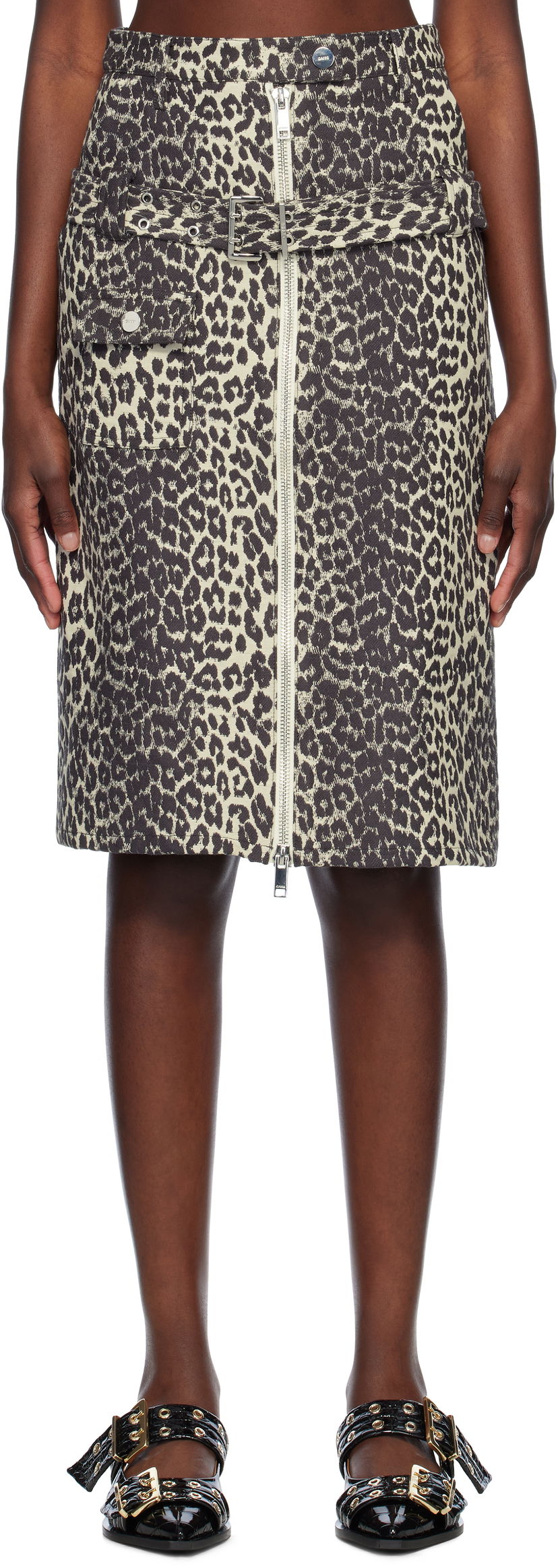 Спідниця GANNI Ganni Cotton Tweed Midi Skirt with Belt бежевий | W0236