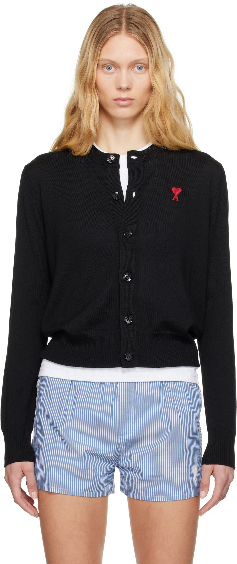 Cветр AMI AMI Paris Wool Ami de Coeur Cardigan чорний | FKC211.KN0025