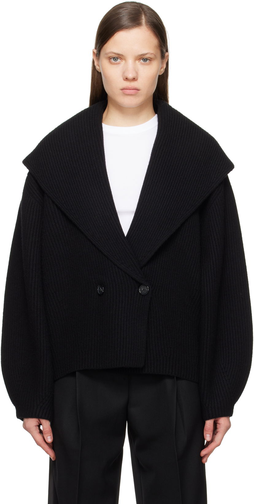 Cветр TOTEME TOTEME Shawl-Lapel Knit Cardigan чорний | 251-WRT4354-YA0110