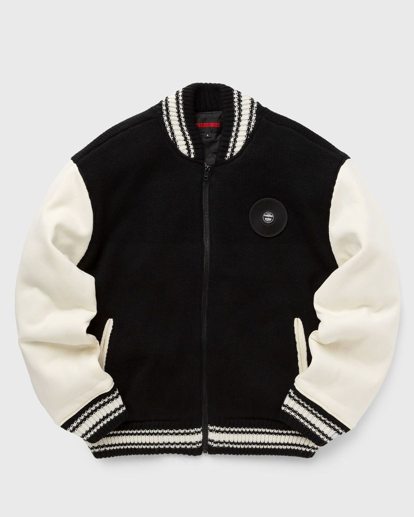 Куртка бомбер Pleasures Smoke Knitted Varsity Jacket чорний | P23W035-BLACK