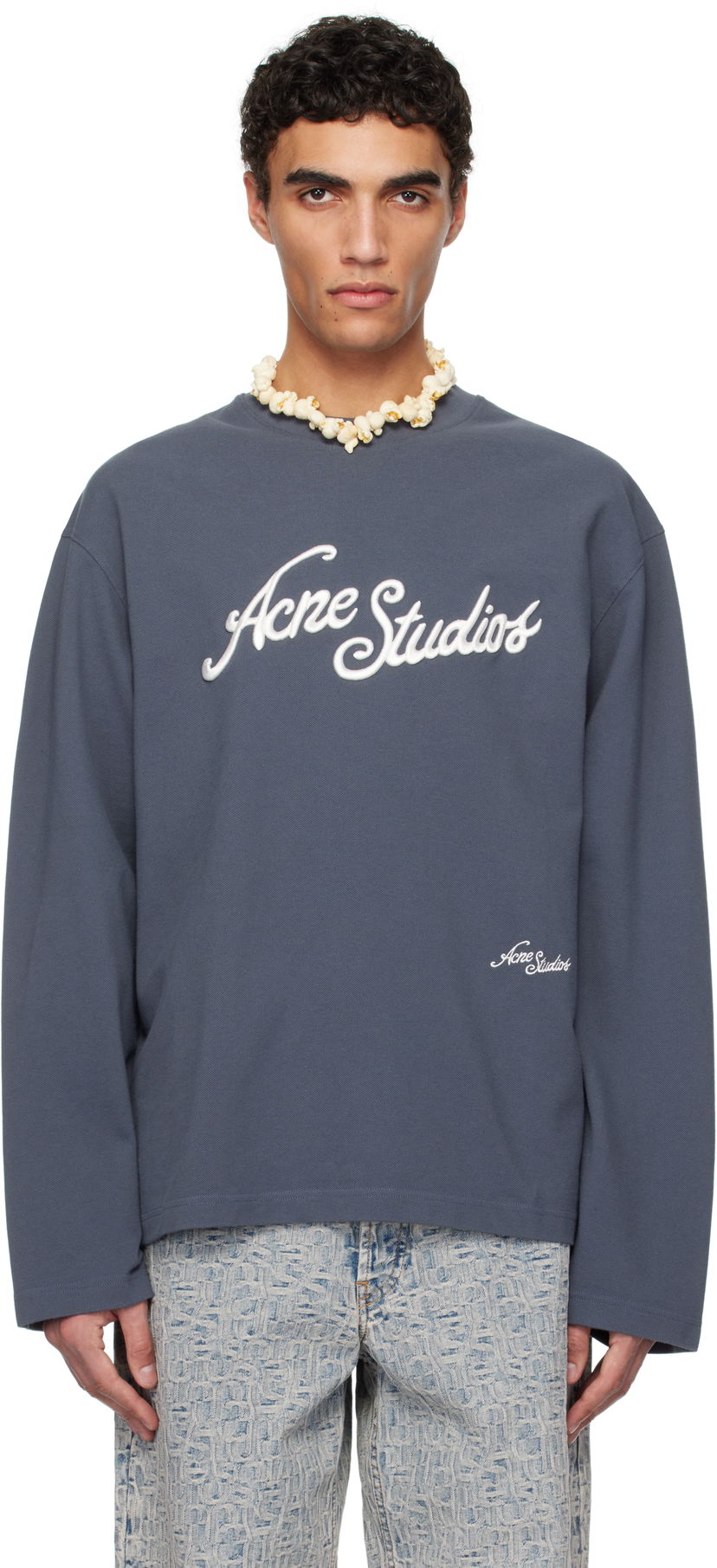 Cветр Acne Studios Acne Studios Logo Long Sleeve T-Shirt Синій | CL0339-