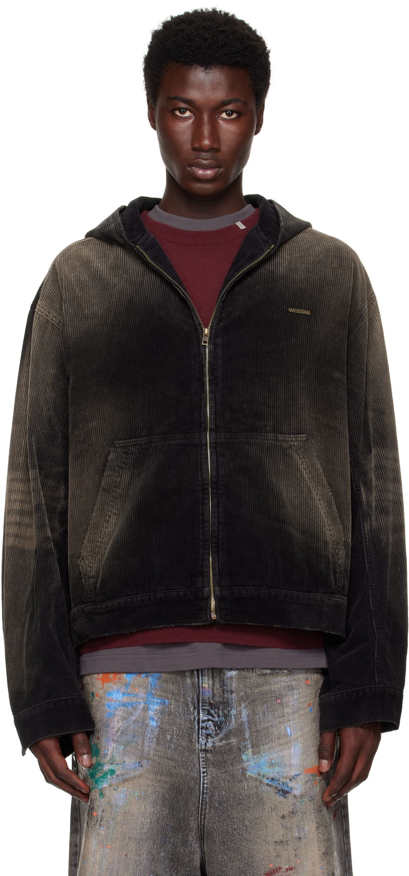 Куртка We11done We11done Vintage Wash Corduroy Zip-Up Hoodie чорний | WD-DJ2-25-318-U-BK