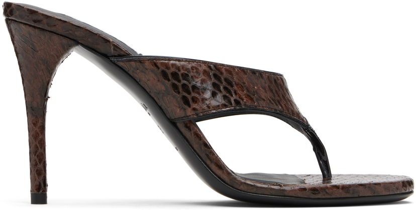 Кросівки та взуття Alaïa ALAÏA Thong Elaphe Leather Mule Sandals Коричневий | AA3S133CK326