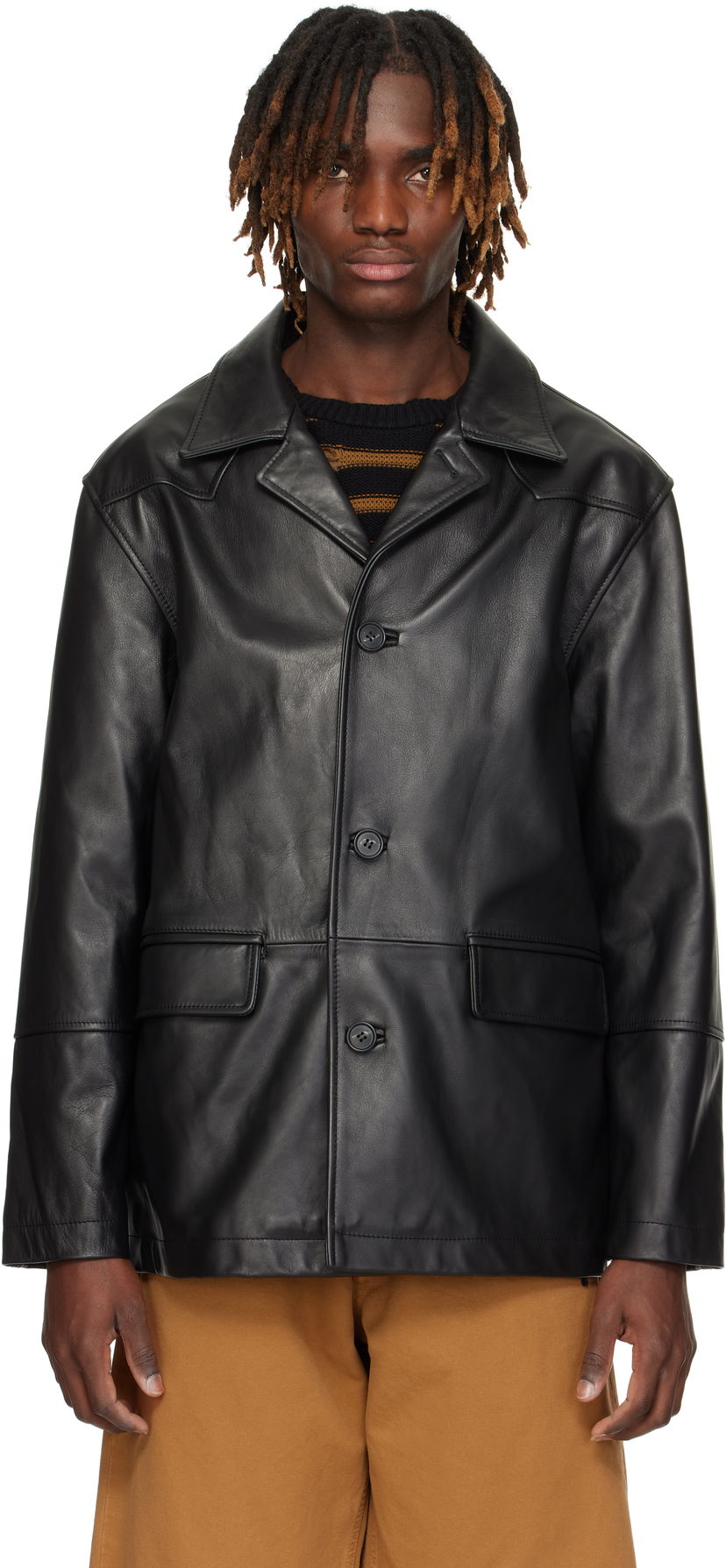 Пальто Maison Margiela MM6 Maison Margiela Sports Leather Jacket чорний | SH0AM0045 M07005