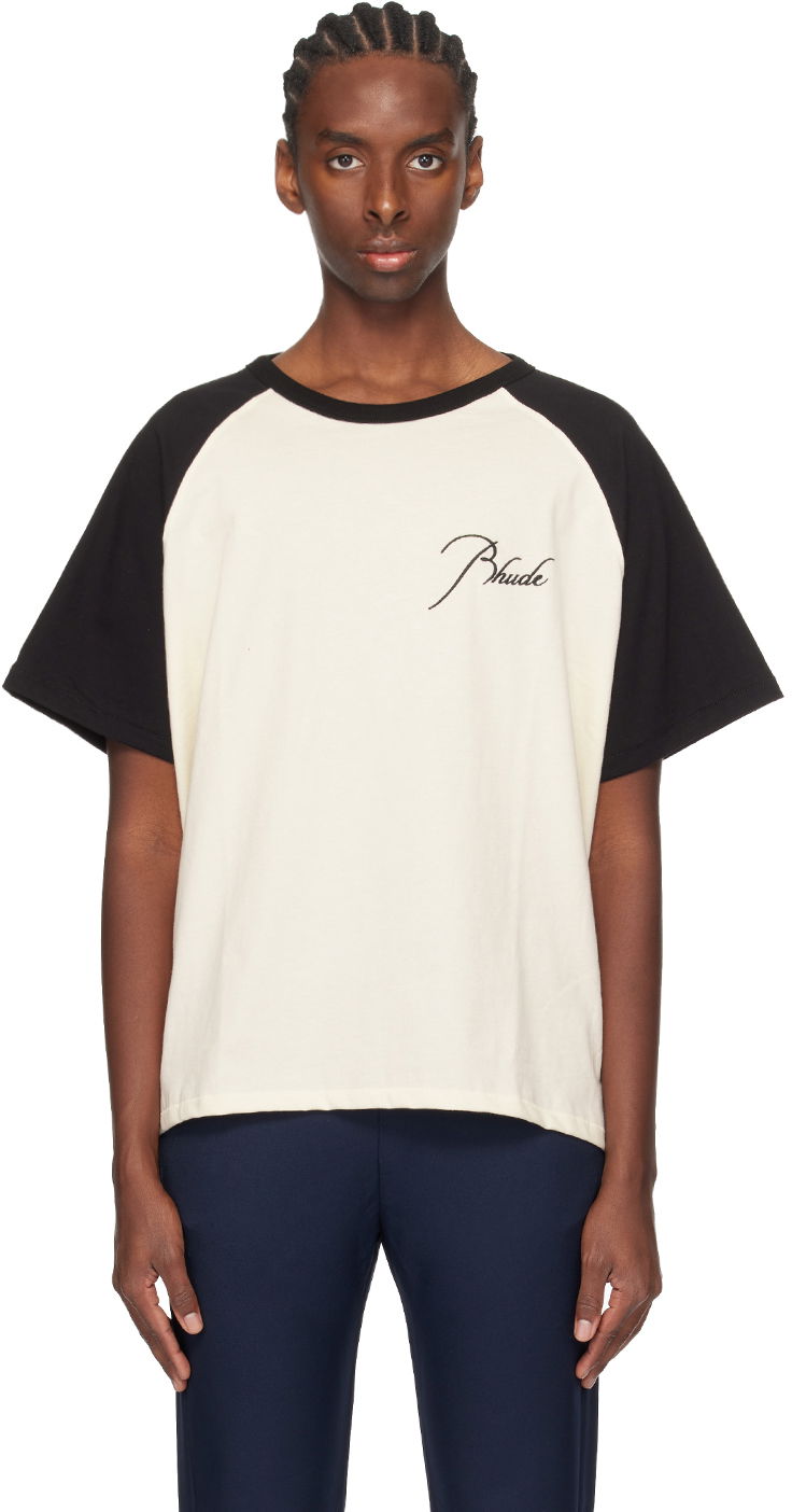 Футболка Rhude Off-White Raglan Signature T-Shirt бежевий | RHSS24TT28012636