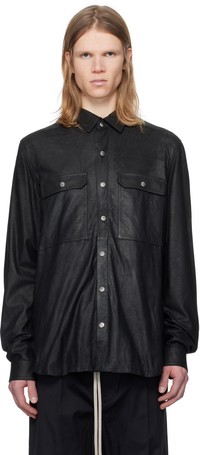 Сорочка Rick Owens Rick Owens Hollywood Megablister Lamb Leather Overshirt чорний | RU01E5729 LBA