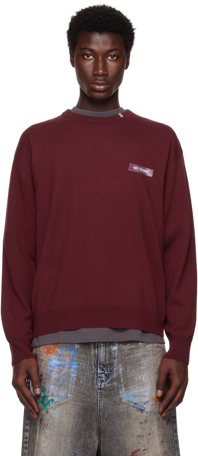 Cветр We11done We11done Logo Knit Pullover Sweater Бордовий | WD-KO2-25-651-U-WN