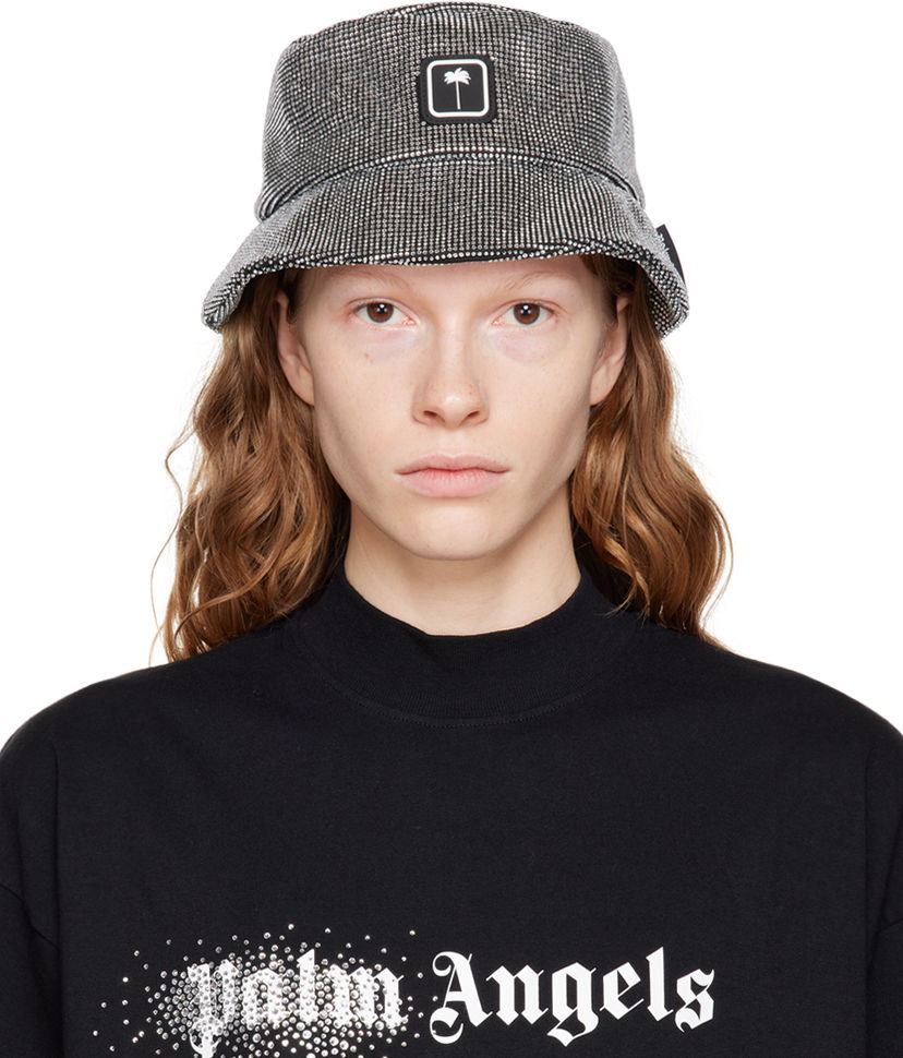Капелюх Palm Angels Rhinestone Bucket Hat чорний | PWLA022F22FAB0031072