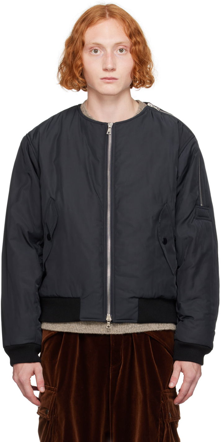Куртка бомбер Dries Van Noten Navy Collarless Bomber Jacket чорний | 242-020527-9196