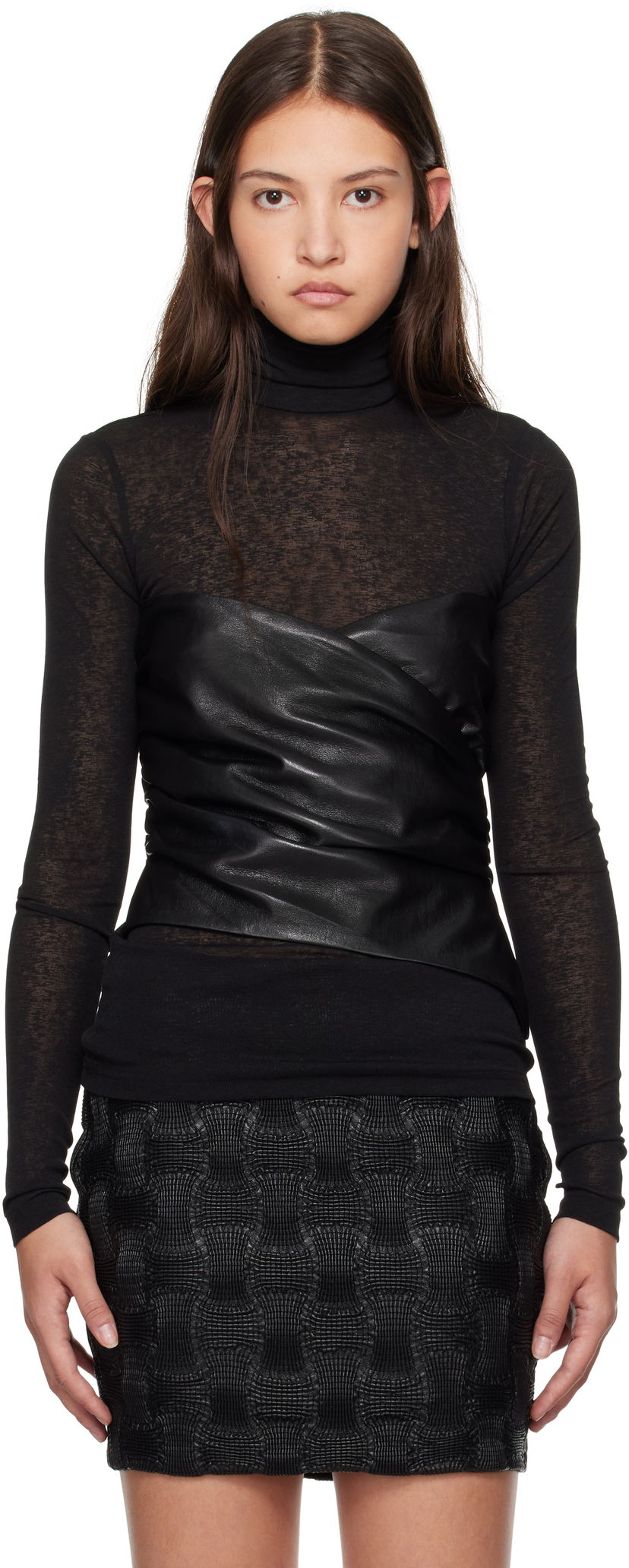 Cветр Nanushka Nanushka Kynlee Vegan Leather Turtleneck Top чорний | NW24FWTP33600